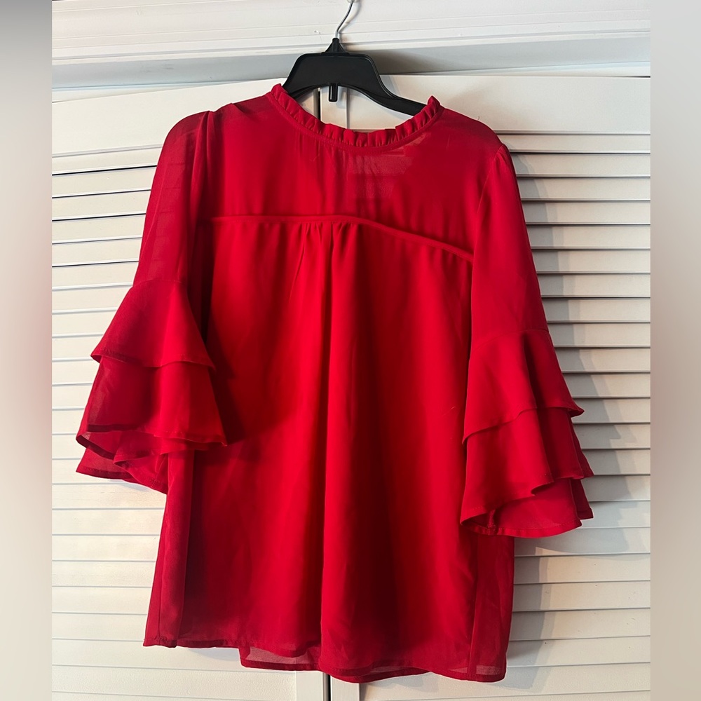 Monteau Vibrant Red Layered Sleeve Blouse
